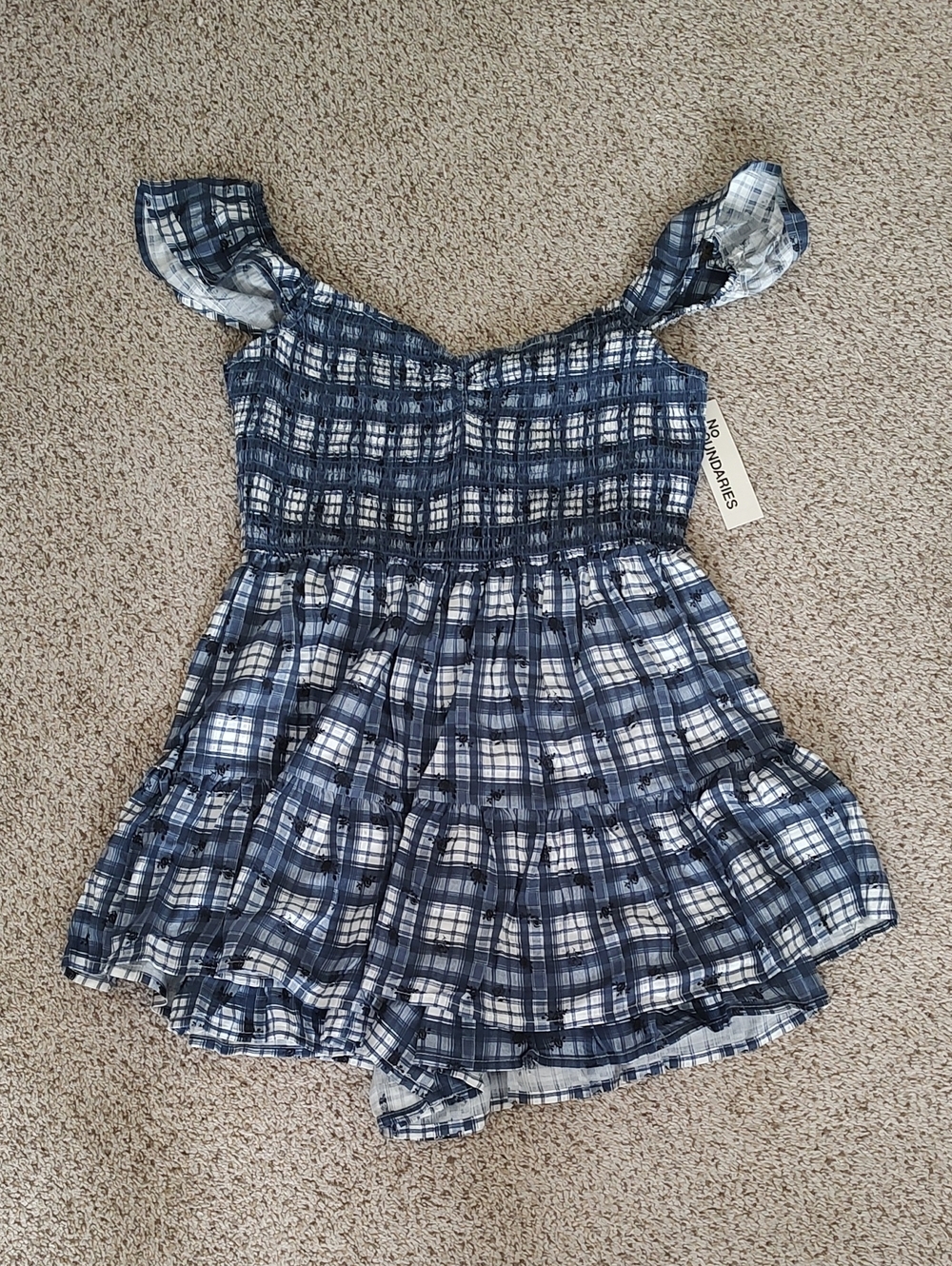 No Boundaries Blue Plaid Smocked Romper